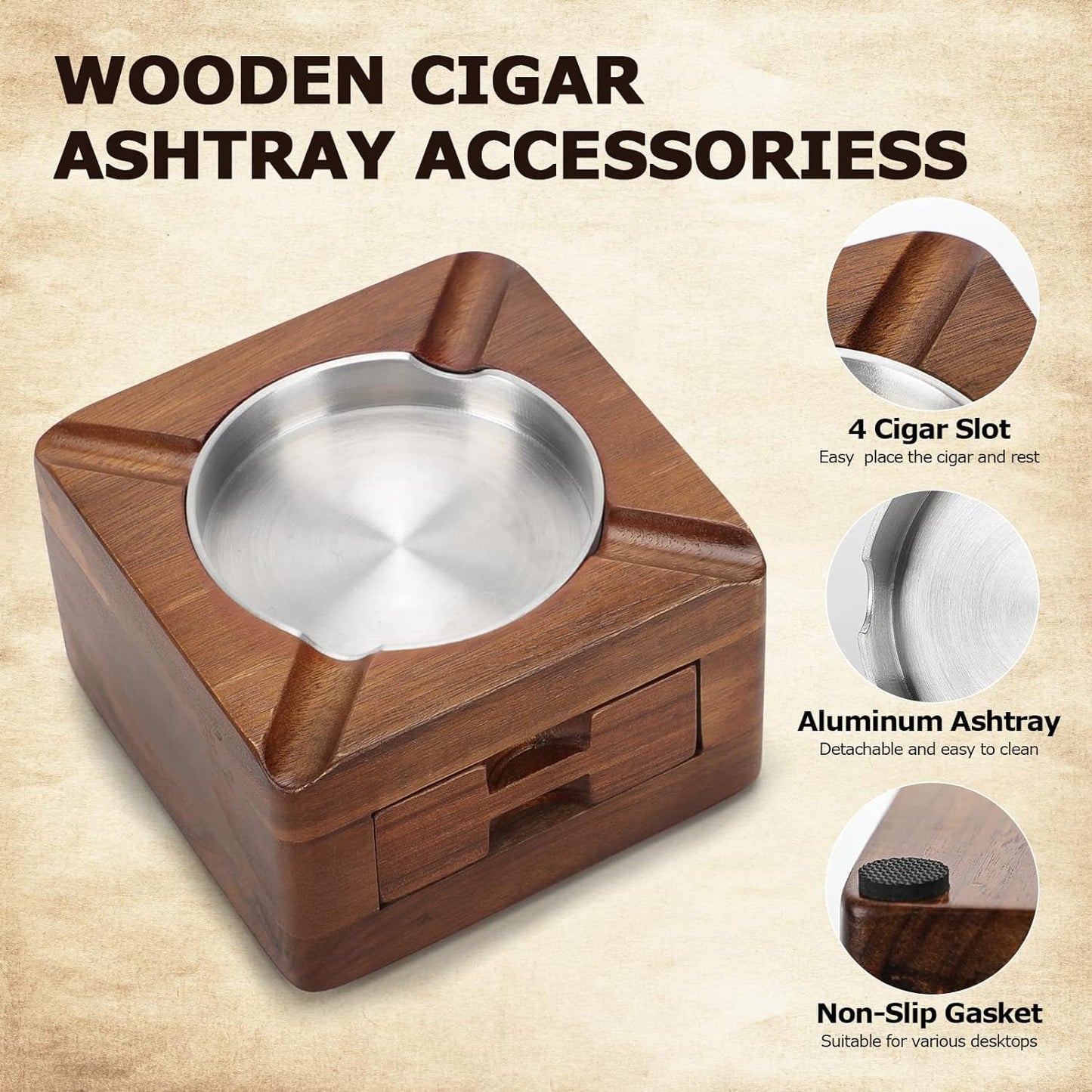 Gizmo - Cigar Wooden Ashtray and Holder (4 Slots)