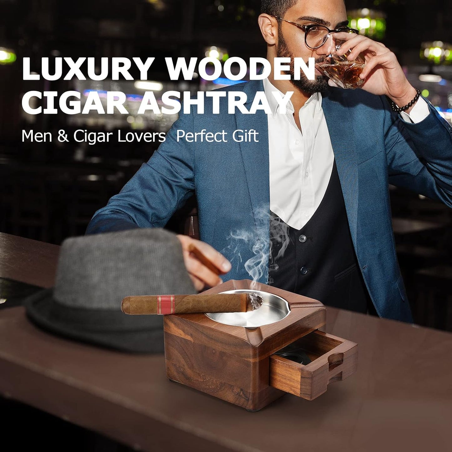 Gizmo - Cigar Wooden Ashtray and Holder (4 Slots)