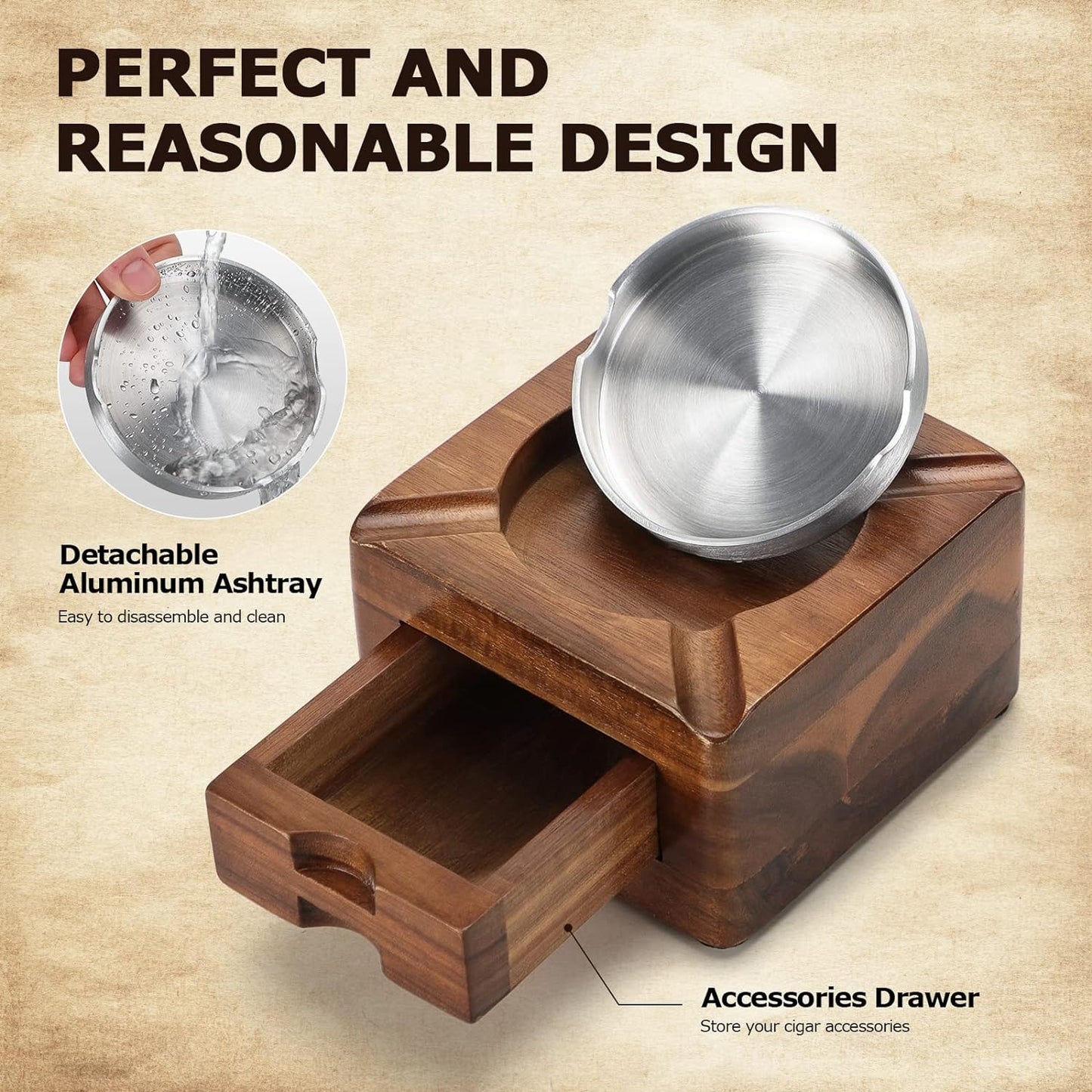 Gizmo - Cigar Wooden Ashtray and Holder (4 Slots)