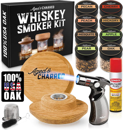 Gizmo - Whiskey Smoker Kit with Torch and Butane - 8 Flavors Wood Chips (100% USA Oak Smoker) 