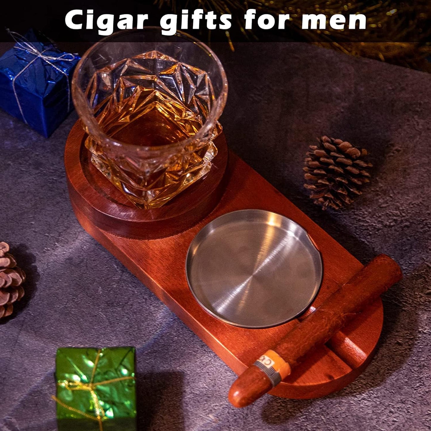 Gizmo - Cigar Ashtray & Whiskey Glass Tray