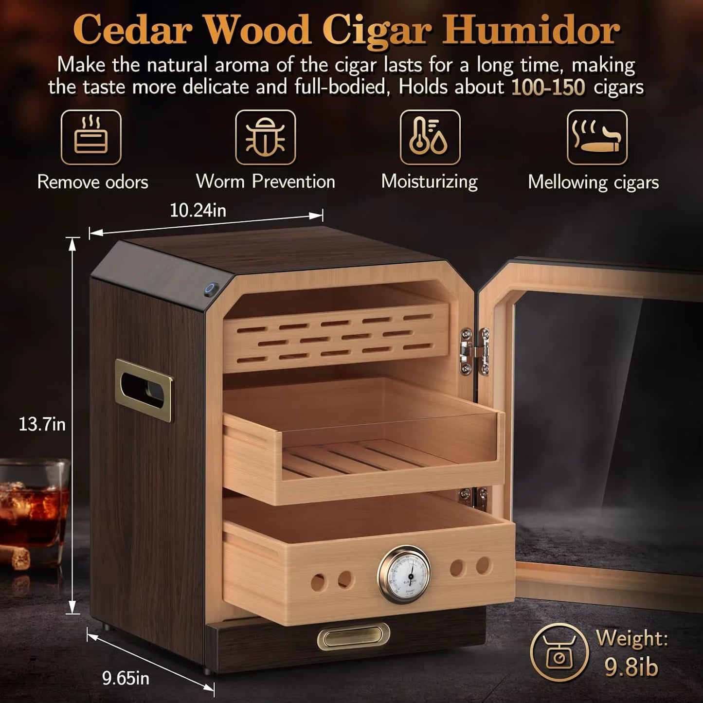 Gizmo - Premium Cigar Humidor with Lighted Control & Magnetic Door