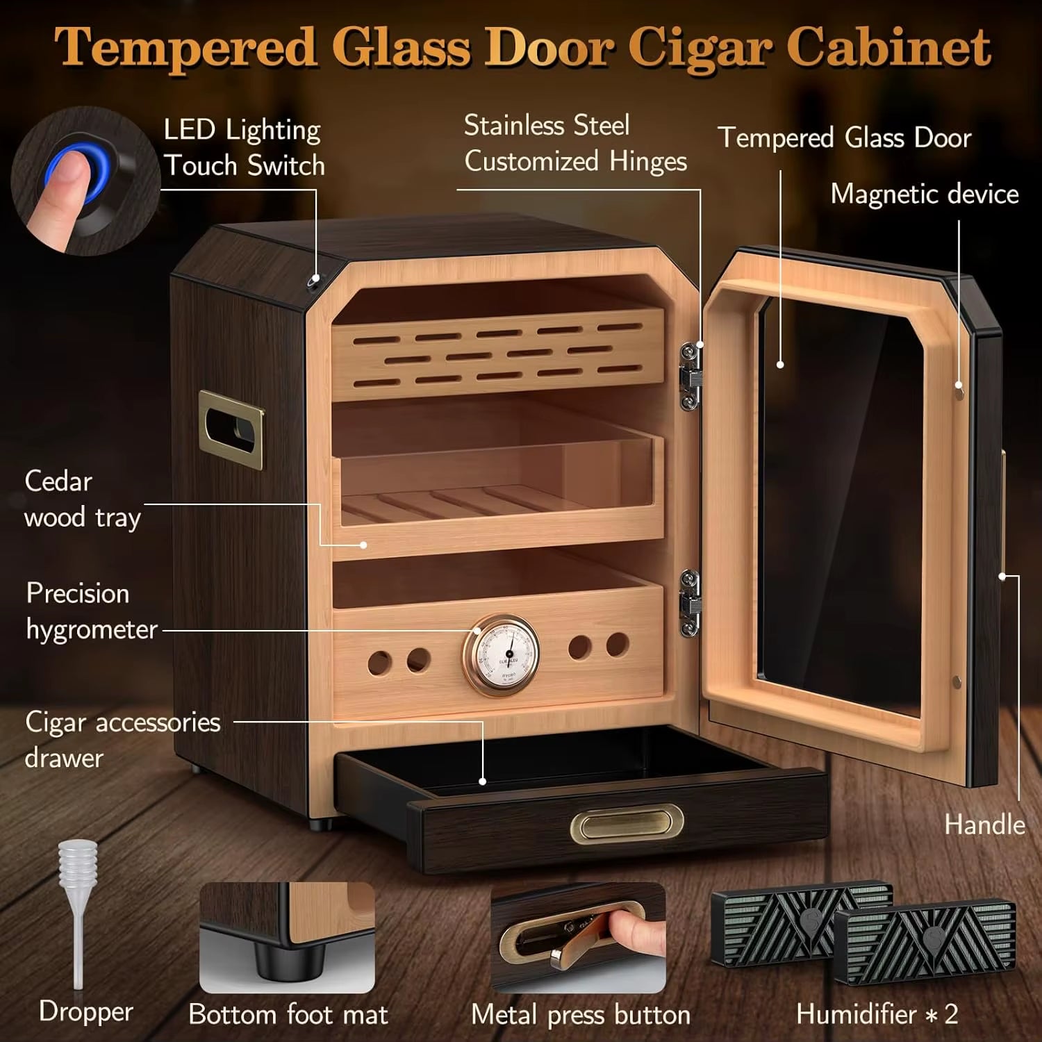 Gizmo - Premium Cigar Humidor with Lighted Control & Magnetic Door